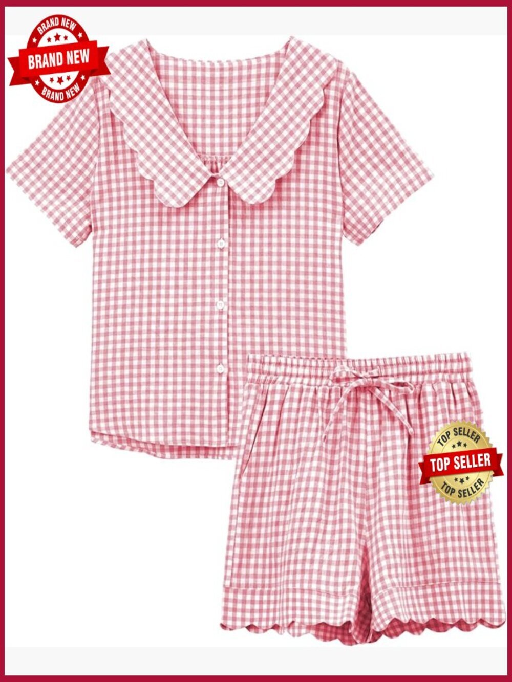 Women's Plaid 2 Piece Pajama Set Babydoll Shorts Lounge Set